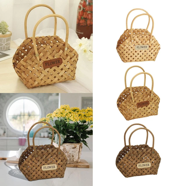Cesta de flores trenzada cesta trenzada rústica de madera cesta decorativa