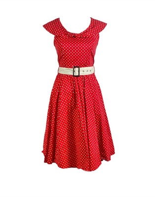 Lindy Bop Red White Polka Dot Tea Dress Size 10 Retro 50s Belted Rockabilly Rare