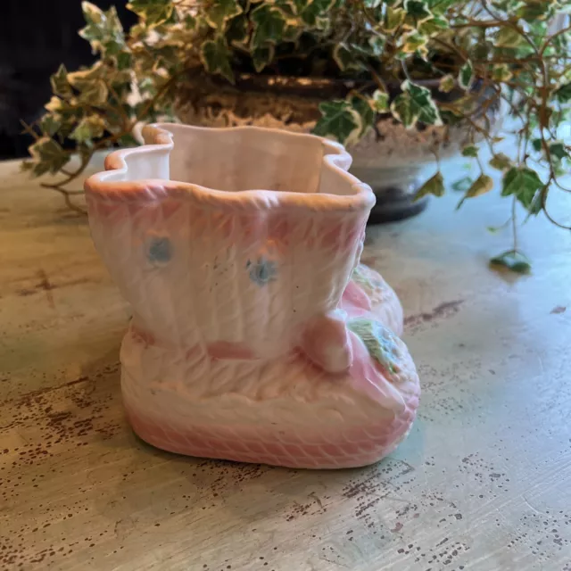 Vintage Baby Bootie Planter Vase Pink Blue Ceramic Rubens Nursery Décor 2