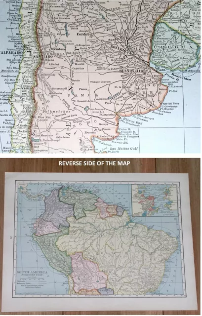 1928 Original Vintage Map Of Argentina Chile Brazil Rio De Janeiro South America 2