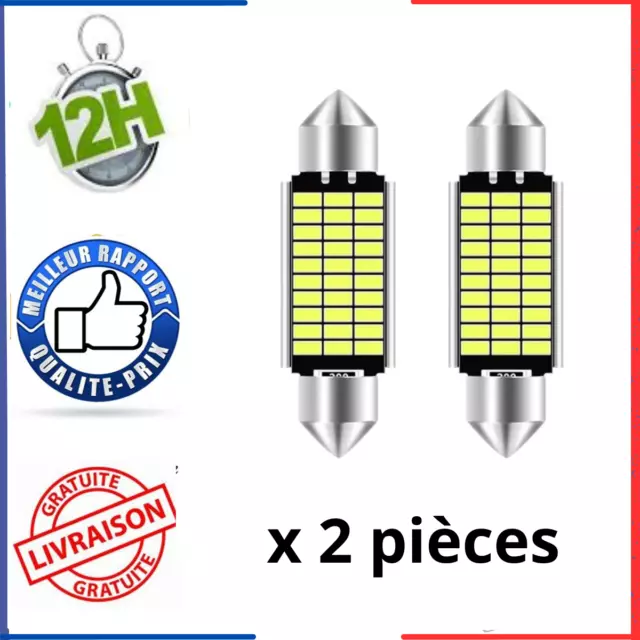 2x Navette C5W C10W LED 6 SMD 36mm Fusible Canbus Blanc 6000k 12V  ANTI ERREUR