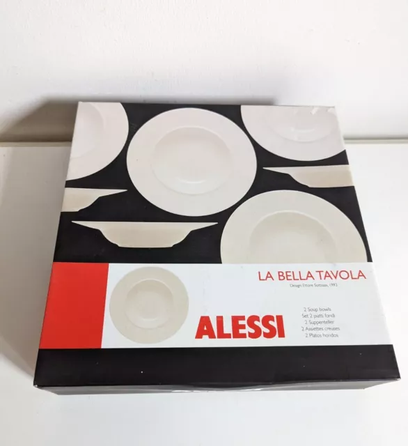 2 X Alessi La Bella Tavola Pasta / Soup Bowls 23cm White Cream Ettore Sotsass