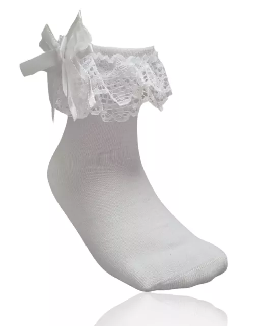 Girls White Frilly Socks 2 Pairs 1-10 Years School Bridal Party Lace Ankle Baby