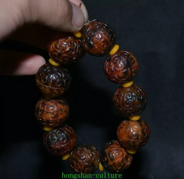 4" Recueillir Old Hetian Jade néphrite Dynasty Round Bead chaîne bracelet