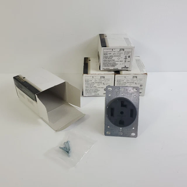 Leviton 278-S00 4-Wire, 30-Amp, 250V Flush Mount Dryer Receptacle 14-30R, 4 PACK