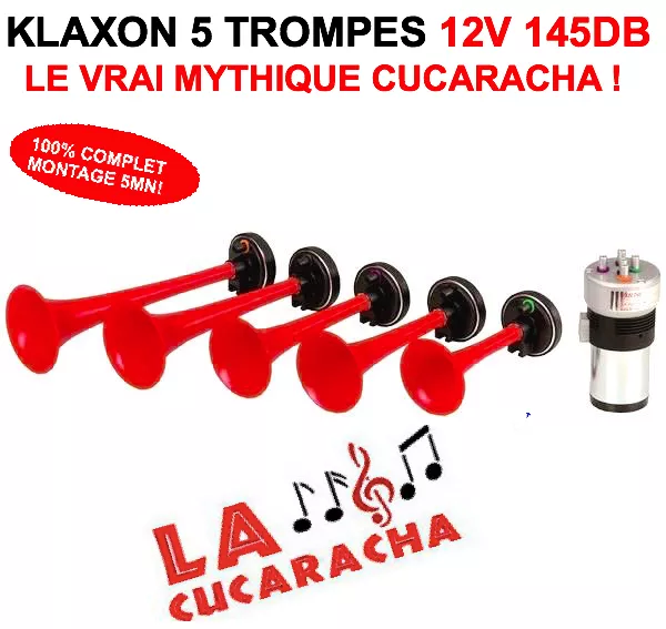 CUCARACHA! KLAXON ITALIEN 12V 3 TROMPES 130db! HARLEY BUELL DUCATI