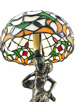Lampada da appoggio in stile tiffany con base in ottone donna Liberty stilizzata 3