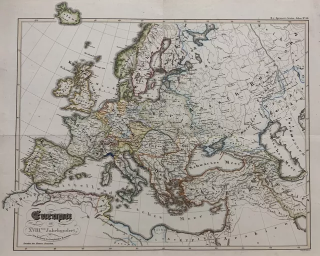 Kupferstich Karte Europa Behrens Spruner 1835 Spanien Polen Deutschland England