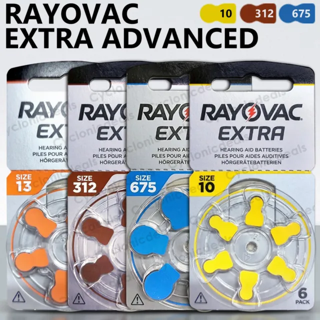 6X Rayovac Hearing Aid Batteries All Size 13 Orange 312 Brown 10 Yellow 675 Blue