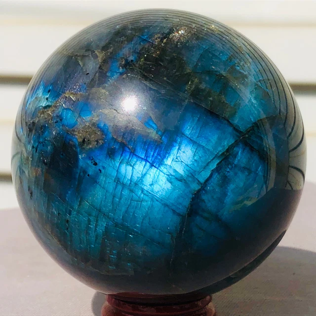 572g  Natural labradorite ball rainbow quartz crystal sphere gem reiki healing