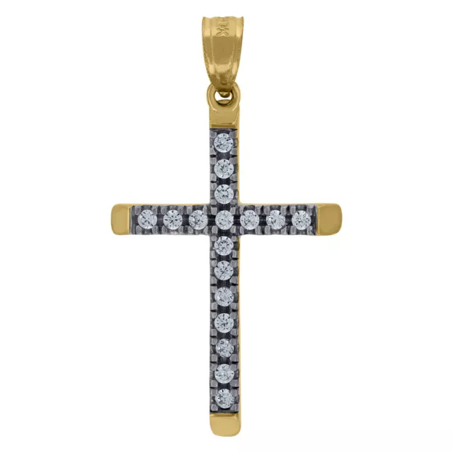 10K Two-tone Gold Cubic-Zirconia Cross Religious Charm Pendant for Women Men