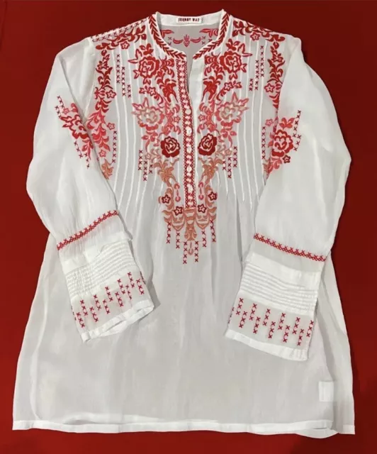 🌹Johnny Was Ross Red S Embroidered Tunic Top EUC 2