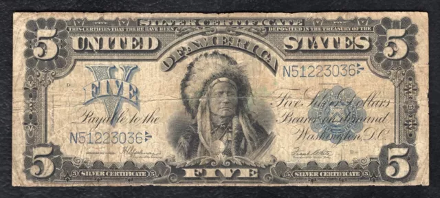 Fr. 281 1899 $5 Five Dollars “Chief” Silver Certificate U.s. Currency Note