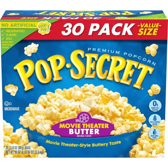 Pop Secret Microwave Popcorn, Movie Theater Butter Flavor, 3 Oz Sharing Bags, 30