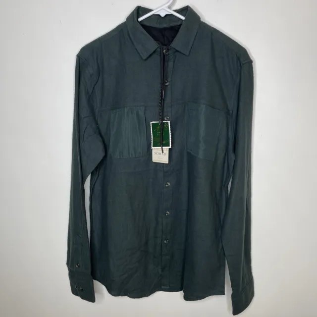 Nomad Olive Brushed Cotton Flannel Hooded Button Down Shirt Size Medium NWT
