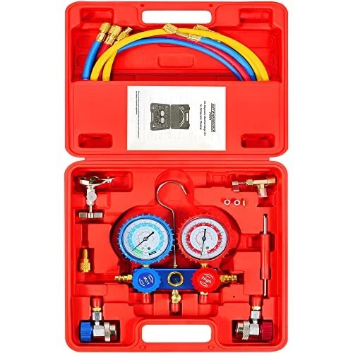 R134a AC Gauge 3 Way A/C Manifold Gauge Set Air Conditioning Manifold Charging