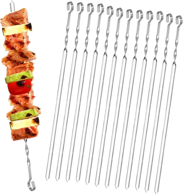 20x Metal BBQ Skewers Flat 15'' Barbecue Kebab Meat Vegetable Grill Steel Sticks