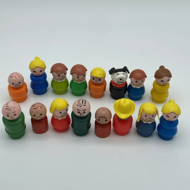 Vintage Fisher Price Little People Lot of 16 Figures Wood and Plastic Bodies