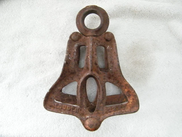 Vintage Louden A23 Cast Iron Wooden Pulley Antique Old Farm Rope Barn Trolley