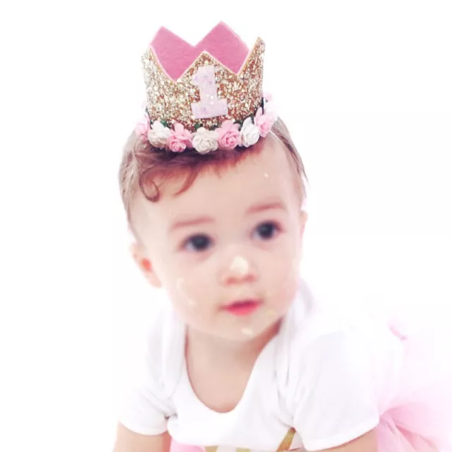 Baby Girl 1st Birthday Flower Princess Crown Party 1 Year Hairband Tiara UK zz