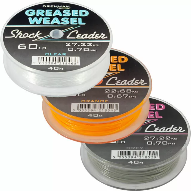 Drennan Greased Weasel Shock Leader - Orange Grey or Clear