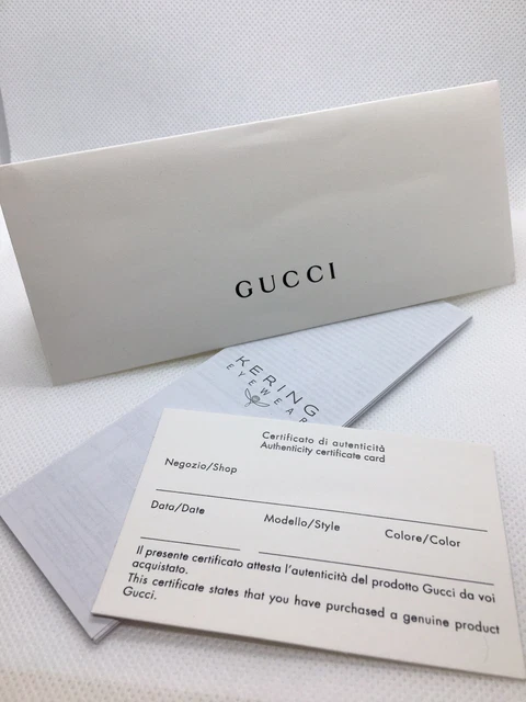 GUCCI EYEWARE AUTHENTICITY Certificate Card White Uk 8.99