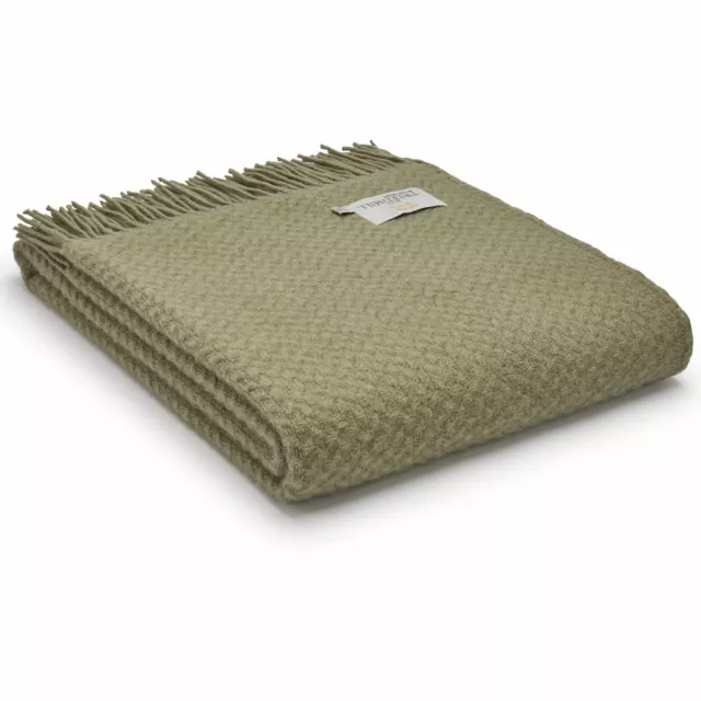 TWEEDMILL TEXTILES 100% Wool Sofa Bed Blanket Throw WAFER SAGE GREEN KNEE RUG