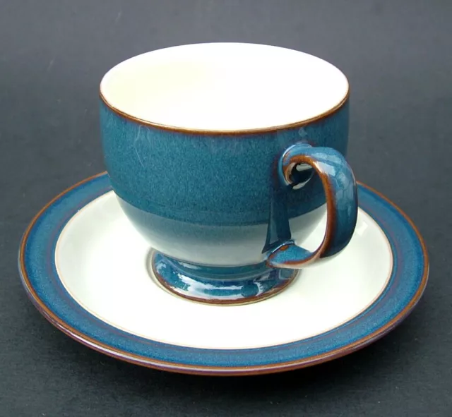 TWO Denby 1990's Boston Pattern 200ml Tea Cups & Saucers - Look in VGC