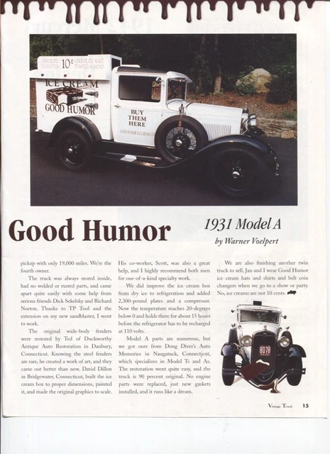 1931 FORD MODEL A GOOD HUMOR TRUCK 2 pg Color Article