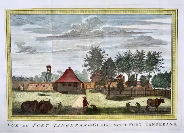 1763 J. Schley, view of Fort Tangerang, Indonesia, hand coloured folio, foreign