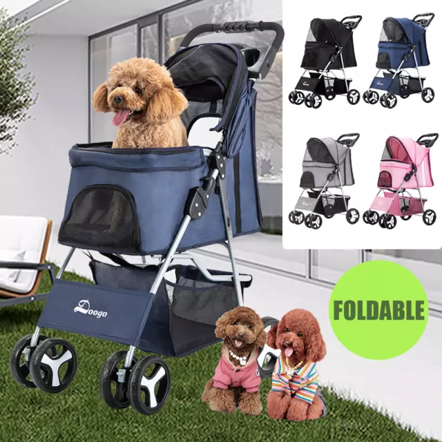 🐶Large Pet Stroller Dog Cat Carrier Travel Pushchair Foldable Pram 4 Wheels