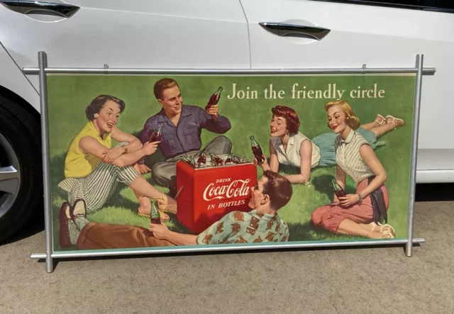 Coca-Cola Cooler Soda 1954 Cardboard Sign "Coke Time" 56" X 27" Rare