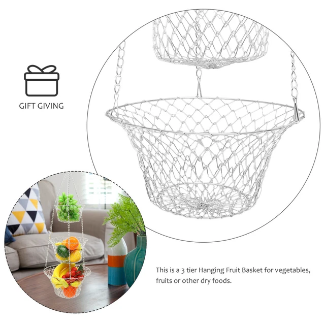 Lot De 3 Paniers Suspendus En Jute Pour Fruits & Légumes - Style Bohème - Différentes Tailles