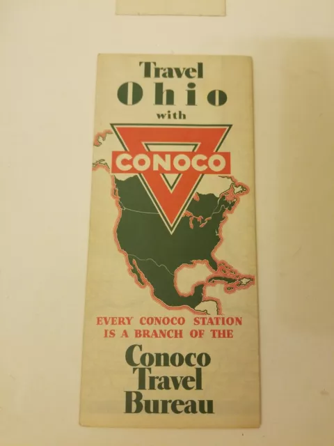 Vintage Conoco Travel Bureau Gasoline Road Map Ohio 1940s