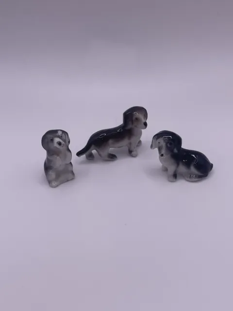 Vintage Miniature Dog Puppy Figurines Dachshund Family Tiny Bone China Trinkets