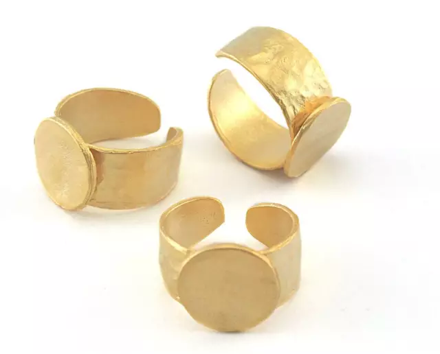 Signet Ring Hammered Adjustable Blank-Matte Gold Plated Brass 4-7us size 3954