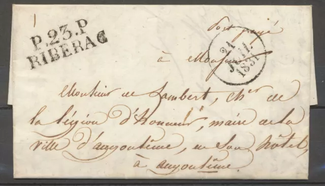 1831 Lettre marque linéaire P23P/RIBERAC 33*12, DORDOGNE X4135