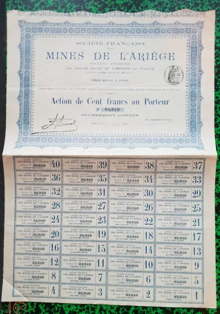Dépt 09 & 75 - Société Minière Française Exploitant des Mines en Ariège de 1900