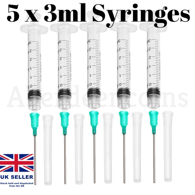 Siringa erogante 5 x 3 ml & 18 ga 1,5" PUNTA SMUSSATA Ago Miscelazione Liquidi Hobby Art