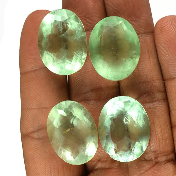 153 CT / 4 Pièces en Gros Lot Vert Naturel Fluorine Coupe Ovale Forme Libre