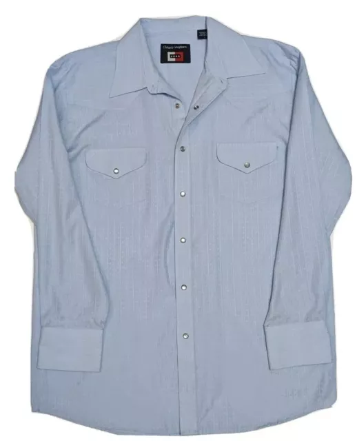 Classic Western Sz L Blue Pearl Snap Square Dance Cowboy Dress Shirt