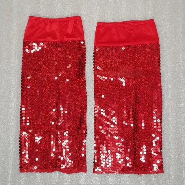 Anything Goes LEG WARMERS RED Solid Sequin Beaded Child Large Dance Costume New
