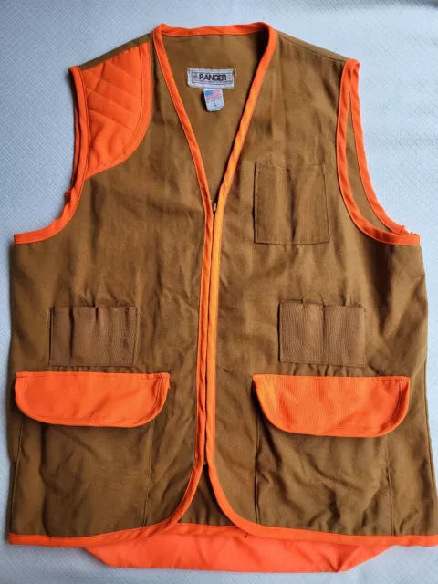 Vintage Ranger Men’s L Blaze Orange Tan Hunting Vest Shooting Vest