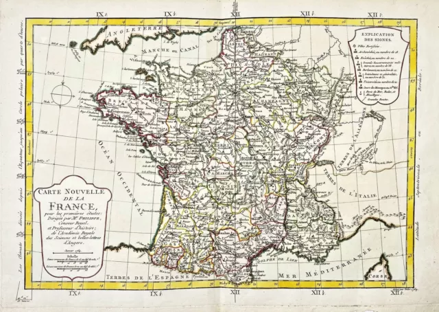 Francia Carte Philippe Pretot Mappa Incisione Rotocalco 1764