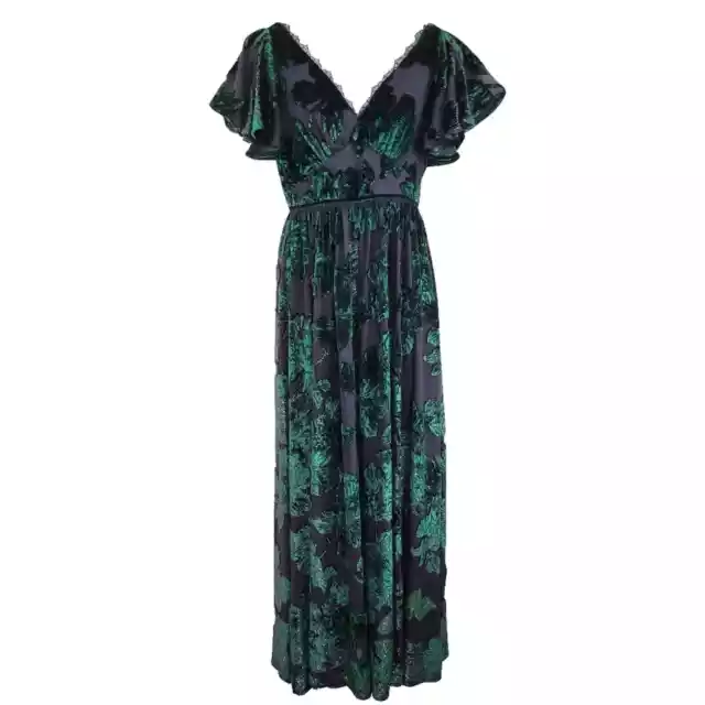 Marchesa Notte V-neck Velvet Burnout Lace Metallic Floral Maxi Dress Gown Size 0