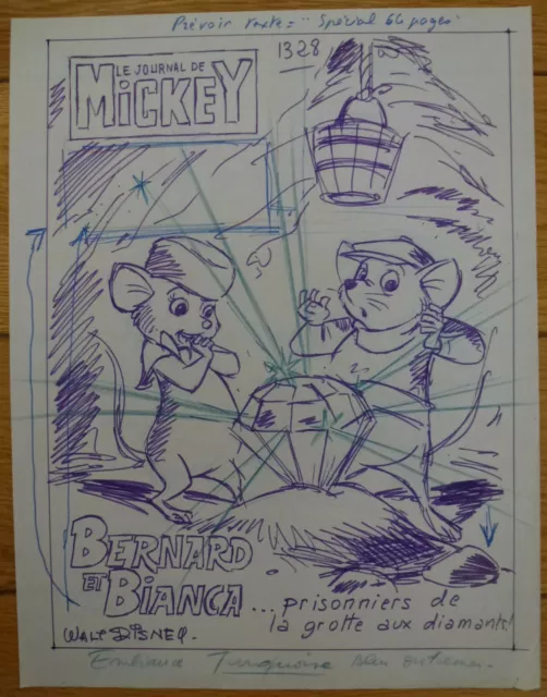 Dessin Original Préparatoire Crayon Couverture Journal de Mickey N° 1328 - 1977