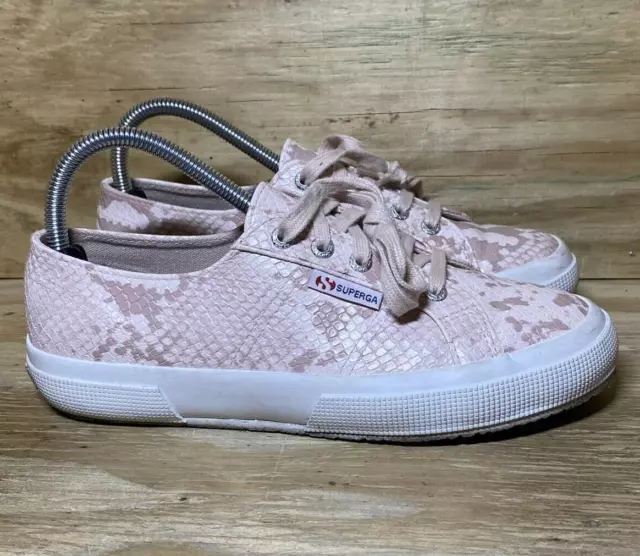 Superga Shoes Womens Size 7.5 Pink Snake Print Lace Up Casual Sneakers