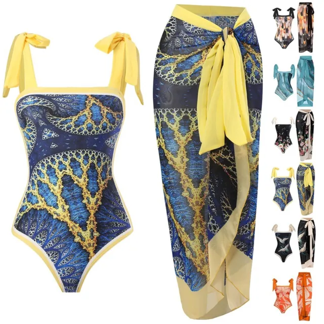 Elegante Set Bikini Donna Stampa Floreale Cinturino Bendaggio Costumi da Nuoto B