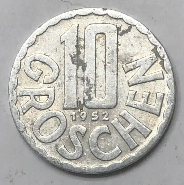 1952  Austria - 10 Groschen Coin