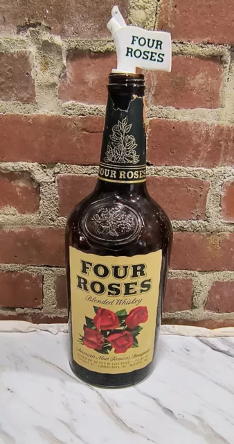 VINTAGE FOUR ROSES Whiskey Embossed Brown Bottle Empty With Pourer Bar ...